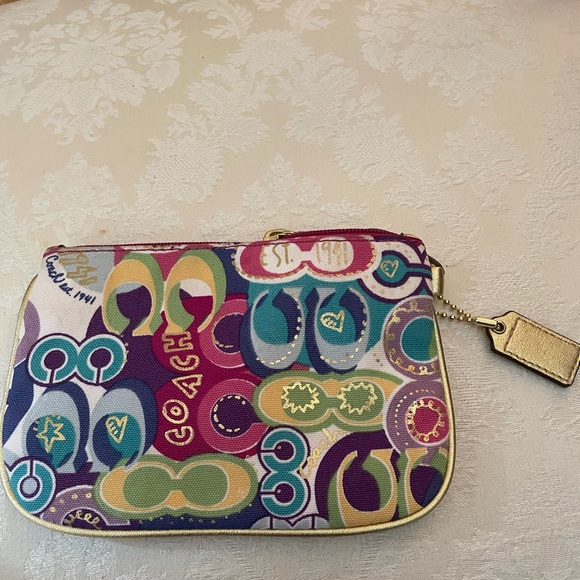 Coach Multicolor and Gold Metallic Wristlet - Picture 7 of 8